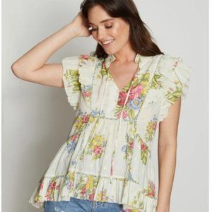 Helena Floral top ivory Anthropologie XS NWT